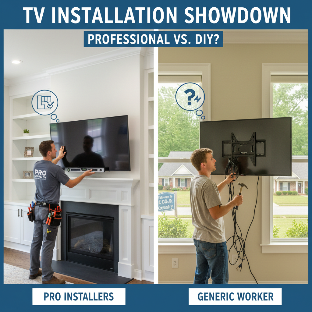 Professional TV wall mount installer working in a suburban Cobb County Georgia living room