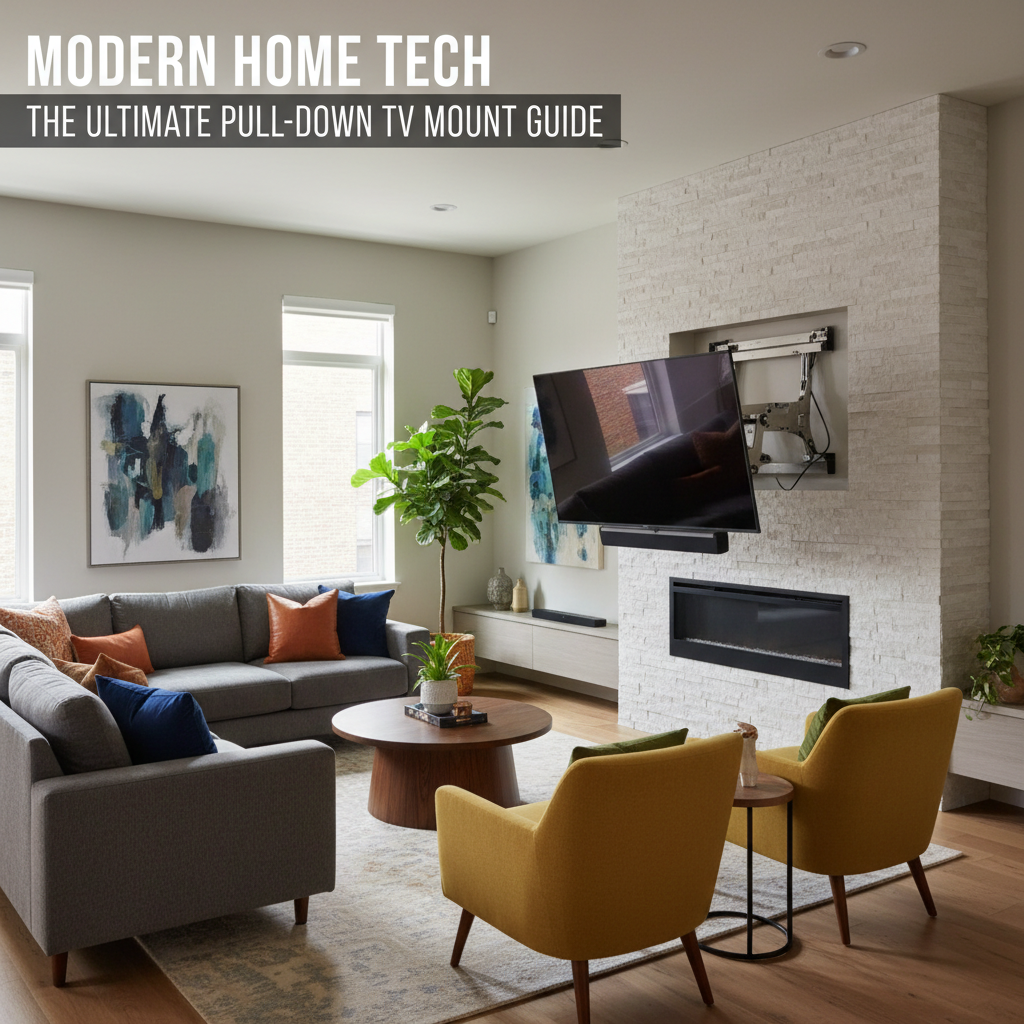 Certified MantelMount installer mounting a large flat-screen TV above a stacked stone fireplace in an Atlanta living room